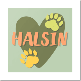 Halsin Heart and Paws green and peach Posters and Art